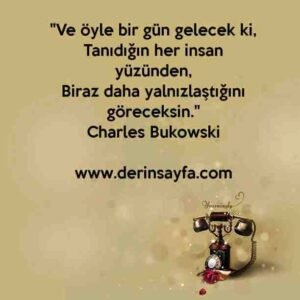 "Ve öyle bir gün gelecek ki,
Tanıdığın her insan yüzünden,
Biraz daha yalnızlaştığını göreceksin."
– Charles Bukowski