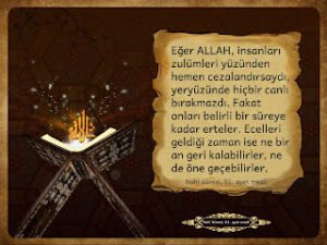 Eğer ALLAH, insanları zulümleri yüzünden hemen cezalandırsaydı, yeryüzünde hiçbir canlı bırakmazdı
