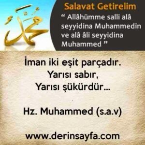 İman iki eşit parçadır.Yarısı sabır,Yarısı şükürdür…Hz. Muhammed (s.a.v)