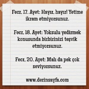 Fecr, 18. Ayet: Yoksulu yedirmek konusunda birbirinizi teşvik etmiyorsunuz.