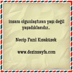 insanı olgunlaştıran yaşı değil yaşadıklarıdır. Necip Fazıl Kısakürek