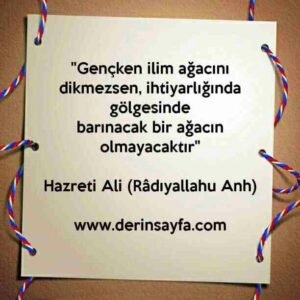 "Gençken ilim ağacını dikmezsen, ihtiyarlığında gölgesinde
barınacak bir ağacın olmayacaktır"
Hazreti Ali (R.A)