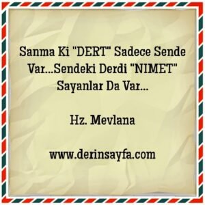 Sanma ki dert sadece sende var. Sendeki derdi nimet sayanlar da var..

Hz. Mevlana