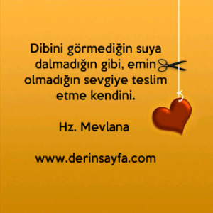 Dibini görmediğin suya dalmadığın gibi, emin olmadığın Sevgiye teslim etme kendini..! (HZ MEVLANA)