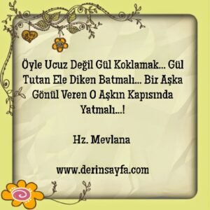 Öyle ucuz değil gül koklamak… Gül tutan ele diken batmalı.. Hz. Mevlana