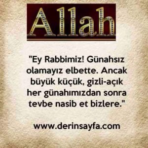 "Ey Rabbimiz! Günahsız olamayız elbette. Ancak büyük küçük, gizli-açık her günahımızdan sonra tevbe nasib et bizlere."