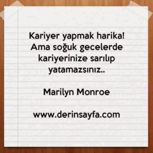Kariyer yapmak harika!
Ama soğuk gecelerde kariyerinize sarılıp yatamazsınız..
– Marilyn Monroe