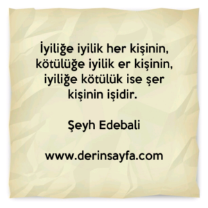 İyiliğe iyilik her kişinin, kötülüğe iyilik er kişinin, iyiliğe kötülük ise şer kişinin işidir. 
Şeyh Edebali