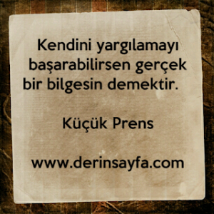 Kendini yargılamayı başarabilirsen gerçek bir bilgesin demektir.  Küçük Prens