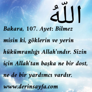 Bakara, 107. Ayet: Bilmez misin ki, göklerin ve yerin hükümranlığı Allah’ındır..
