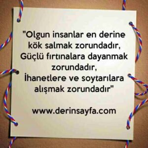 "Olgun insanlar en derine kök salmak zorundadır,
Güçlü fırtınalara dayanmak zorundadır,
İhanetlere ve soytarılara alışmak zorundadır''