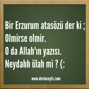 “Bir Erzurum atasözü der ki ; Olmirse olmir. O da Allah’ın yazısı. Neydahh ölah mi ? (:”