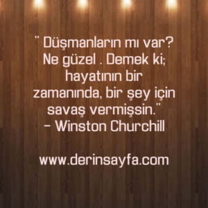 " Düşmanların mı var? Ne güzel . Demek ki; hayatının bir
zamanında.."
– Winston Churchill