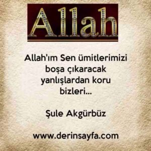 Allah'ım Sen ümitlerimizi boşa çıkaracak yanlışlardan koru
bizleri…
Şule Akgürbüz