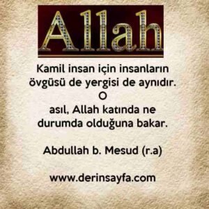 Kamil insan için insanların övgüsü de yergisi de aynıdır. O
asıl, Allah katında ne durumda olduğuna bakar.