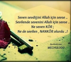 Seven sevdiğini ALLAH için ;
Sevilen de seveni ALLAH için sevse…!!