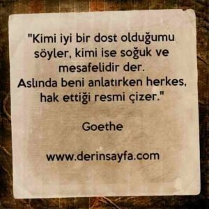 "Kimi iyi bir dost olduğumu söyler, kimi ise soğuk ve
mesafelidir der."
– Goethe