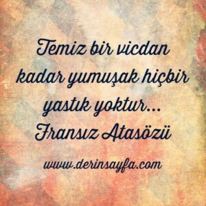 Temiz bir vicdan kadar yumuşak hiç bir yastık yoktur.  Fransız Atasözü