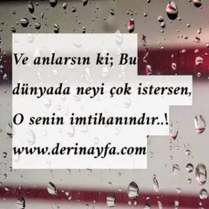 Ve anlarsın ki; Bu dünyada neyi çok istersen, O senin imtihanındır..!