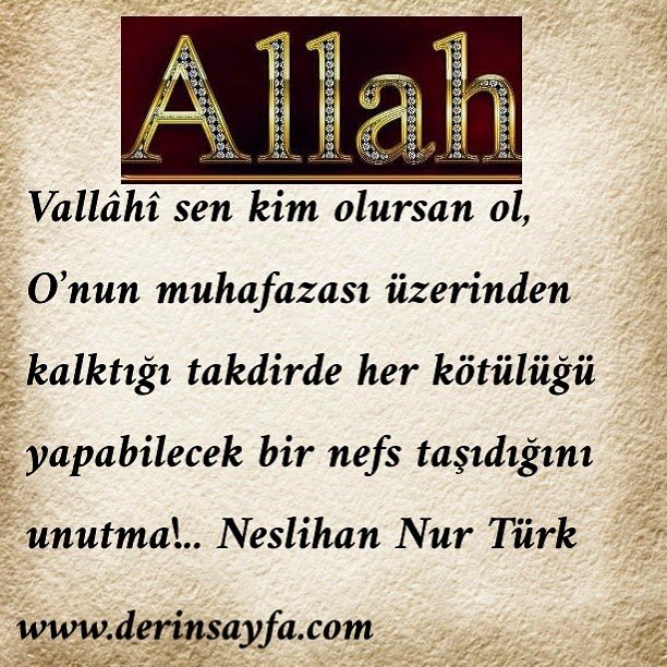 "Vallâhî sen kim olursan ol, O’nun muhafazası üzerinden
kalktığı takdirde.."
Neslihan Nur Türk