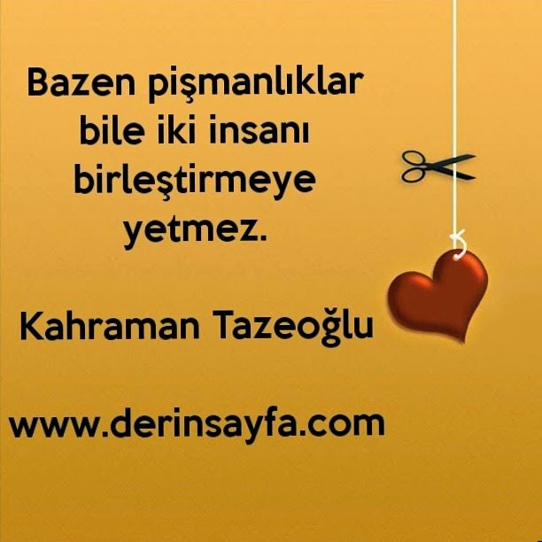 Bazen pişmanlıklar bile iki insanı birleştirmeye yetmez.

Kahraman Tazeoğlu