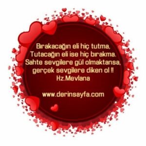 Bırakacağın eli hiç tutma, Tutacağın eli ise hiç bırakma.
Hz. Mevlana