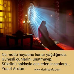 Ne mutlu hayatına karlar yağdığında,
Güneşli günlerini unutmayıp,
Şükrünü..
Yusuf Arslan