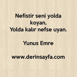 Nefistir seni yolda koyan,
Yolda kalır nefse uyan.

Yunus Emre