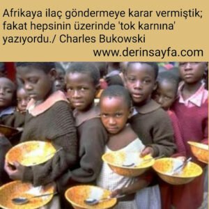 Afrikaya ilaç göndermeye karar vermiştik; fakat hepsinin üzerinde 'tok karnına' yazıyordu. – Charles Bukowski