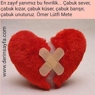 En zayıf yanımız bu fevrilik… Çabuk sever, çabuk kızar, çabuk küser, çabuk barışır, çabuk unuturuz. Ömer Lütfi Mete