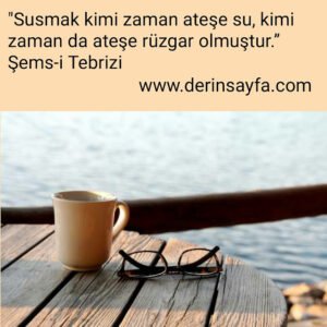 "Susmak kimi zaman ateşe su, kimi zaman da ateşe rüzgar olmuştur.” 
Şems