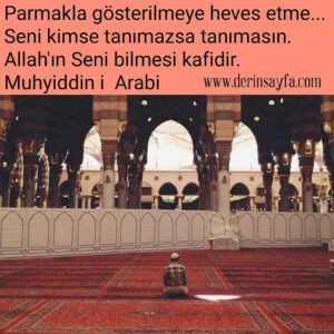 Parmakla gösterilmeye heves etme…
Seni kimse tanımazsa tanımasın. 
Allah'ın Seni bilmesi kafidir.

– Muhyiddin