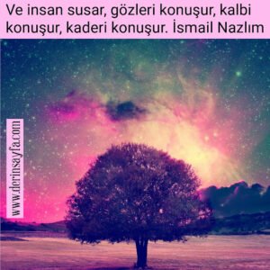 Ve insan susar, gözleri konuşur, kalbi konuşur, kaderi konuşur.
İsmail Nazlım