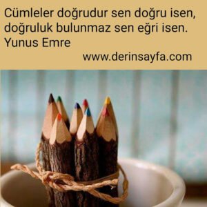 Cümleler doğrudur sen doğru isen, doğruluk bulunmaz sen eğri isen. Yunus Emre