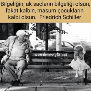 Bilgeliğin, ak saçların bilgeliği olsun;
fakat kalbin, masum çocukların kalbi olsun. Friedrich Schiller