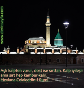 Aşk kalpten vurur, dost ise sırttan. Kalp iyileşir ama sırt hep kambur kalır.  – Mevlana Celaleddin