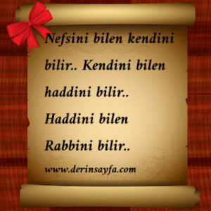 Nefsini bilen kendini bilir.. Kendini bilen haddini bilir.. Haddini bilen Rabbini bilir..!!