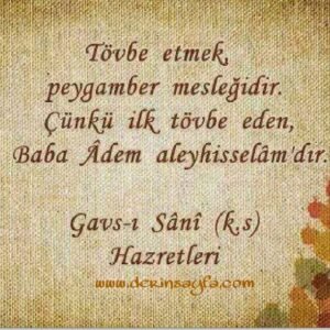 Tövbe etmek peygamber mesleğidir, çünkü ilk tövbe eden Baba Adem (a.s) dır. Gavs