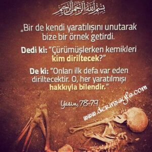 Yâsîn, 78. Ayet Meali: Dedi ki: "Çürümüşlerken kemikleri kim diriltecek?"
