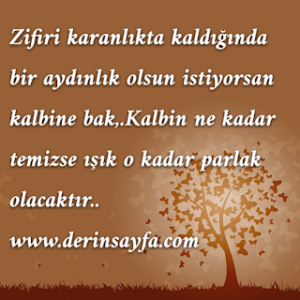 “Zifiri karanlıkta kaldığında bir aydınlık olsun istiyorsan kalbine bak. Kalbin ne kadar temizse ışık o kadar parlak olacaktır.”