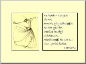“Ne kadar zengin olsan, ancak yiyebileceğin kadar yersin. Denize testiyi daldırsan, alabileceği kadar su alırsın, gerisi kalır..”