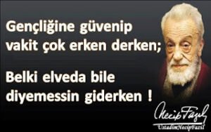 Gençliğine güvenip vakit çok erken derken; Belki elveda bile diyemessin giderken !