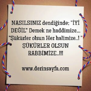 NASILSINIZ dendiğinde;  “İYİ DEĞİL” Demek ne haddimize…  “Şükürler olsun Her halimize..! ” ŞÜKÜRLER OLSUN RABBİMİZE..!!!