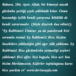 Ey Rabbimiz! Bize gücümüzün yetmediği şeyleri yükleme!…(Bakara