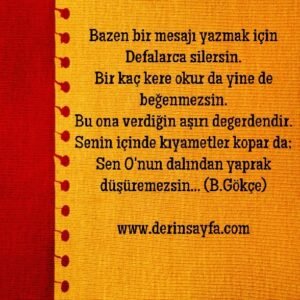 Bazen bir mesajı yazmak için
Defalarca silersin. Bedirhan Gökçe