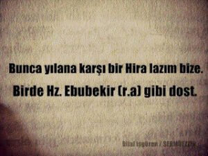 Bunca yılana karşı bir Hira lazım bize. Birde Hz. Ebubekir (r.a) gibi dost.