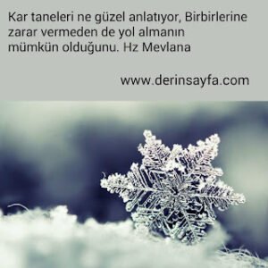 Kar taneleri ne güzel anlatıyor, Birbirlerine zarar vermeden de yol almanın mümkün olduğunu. Hz Mevlana