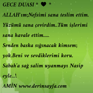 Gece yatmadan önce okunacak Dua