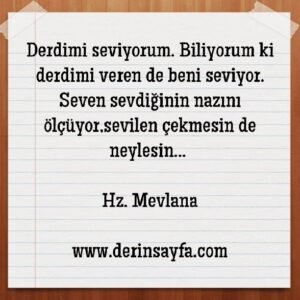 Derdimi seviyorum. Biliyorum ki derdimi veren de beni seviyor.. – Hz. Mevlana