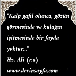 “Kalp gafil olunca, gözün görmesinde ve kulağın işitmesinde bir fayda yoktur…”  Hz. Ali (r.a)